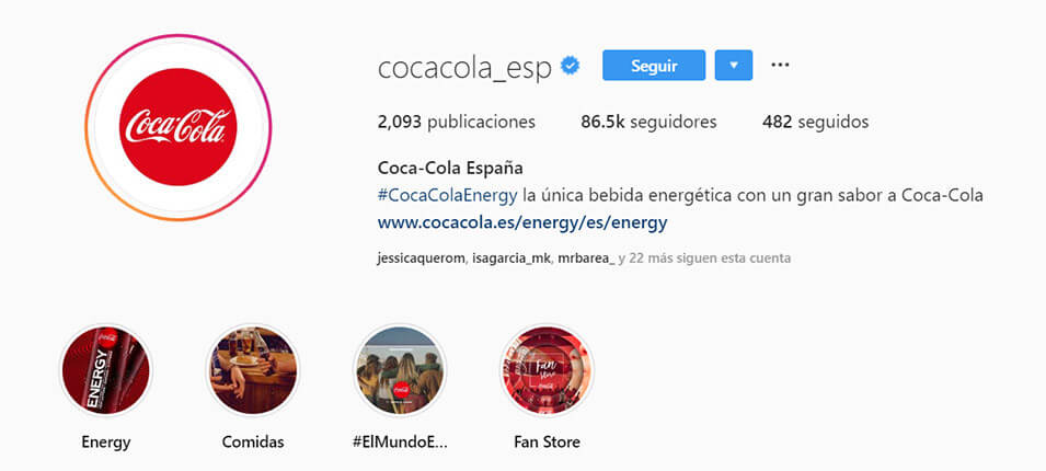 Verificación de Instagram en la cuenta de Coca-Cola