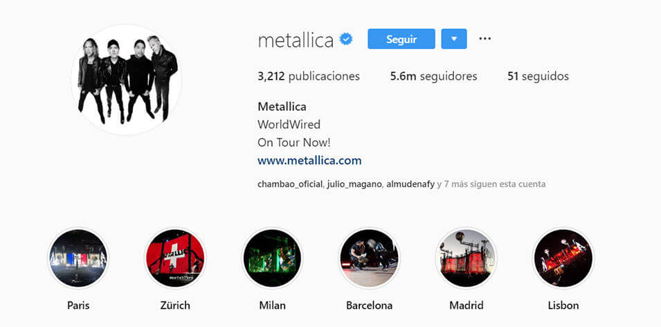 Cuenta de Instagram de Metallica