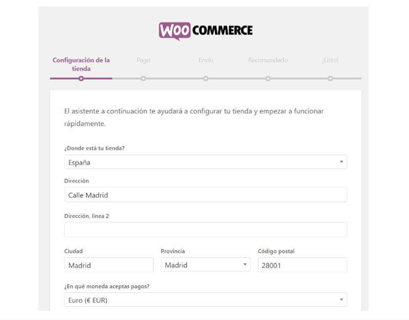 Configurar la localización de la tienda WooCommerce