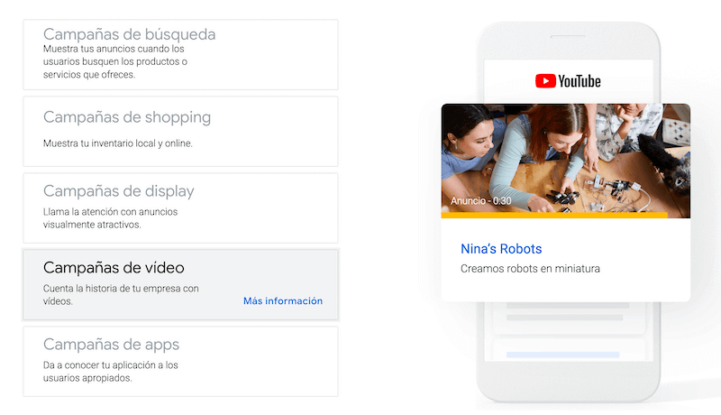 Campañas de vídeo en YouTube con Google Ads