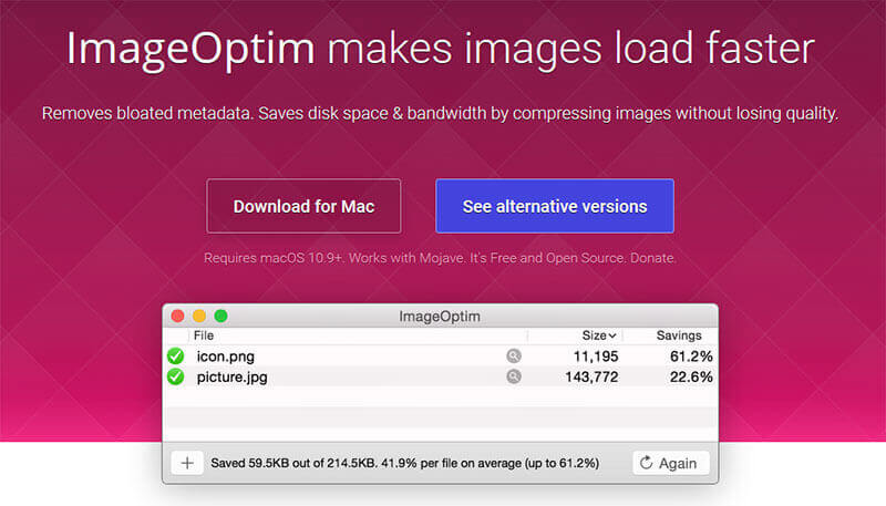 ImageOptim (for MAC), Free Tools To Compress Or Resize Photos Without Losing Image Quality
