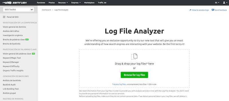 Log File Analyzer de SEMrush
