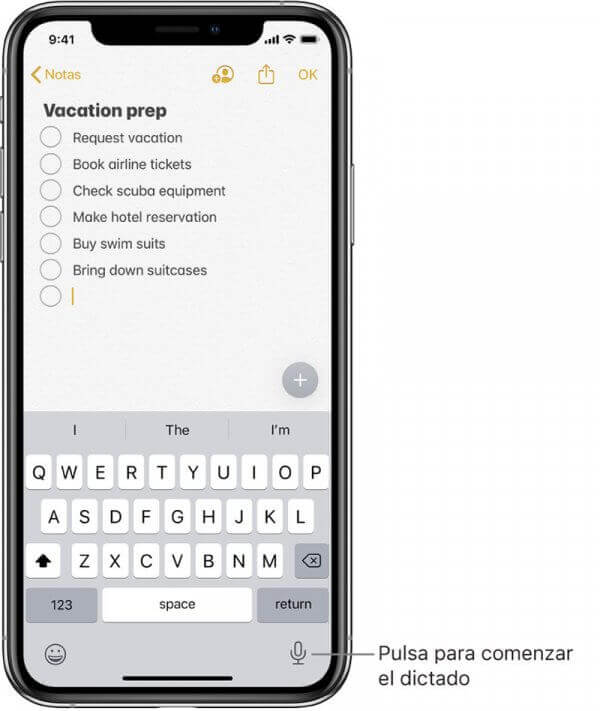 "Notas" de iPhone - transcribir audio a texto