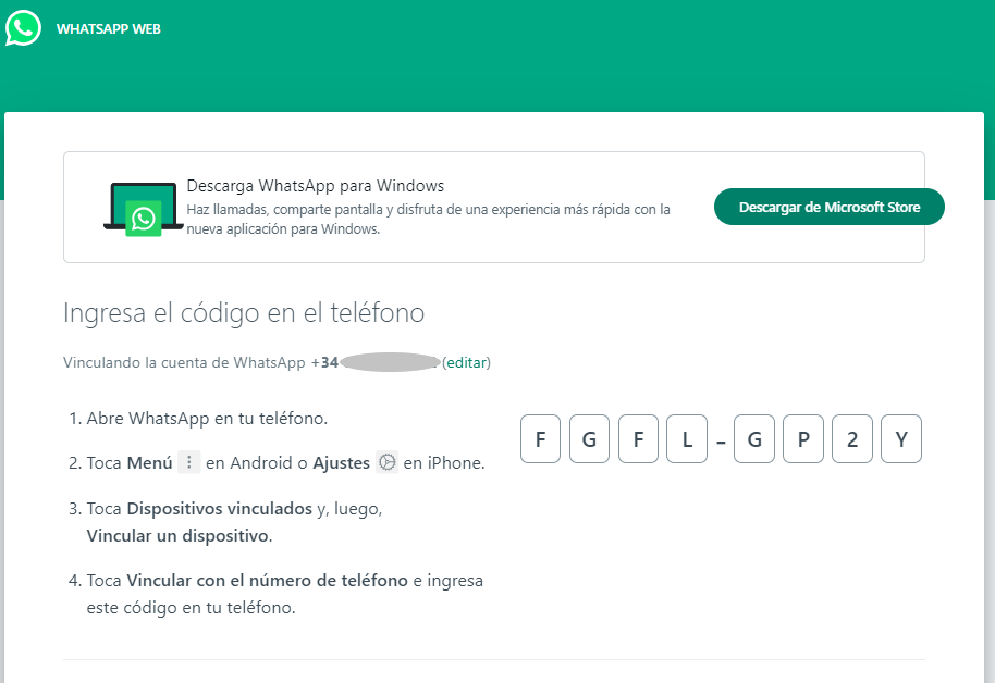Whatsapp Web Con Código De Acceso