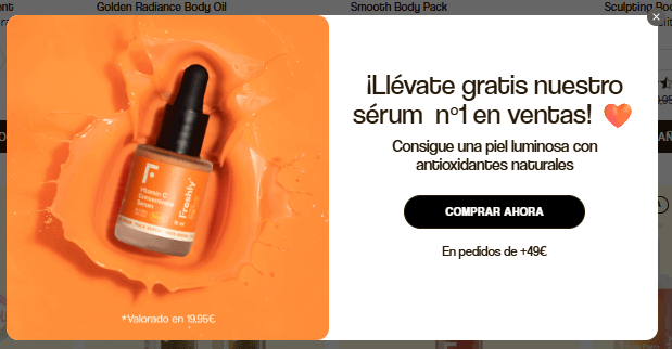 Ejemplo de popup para vender más