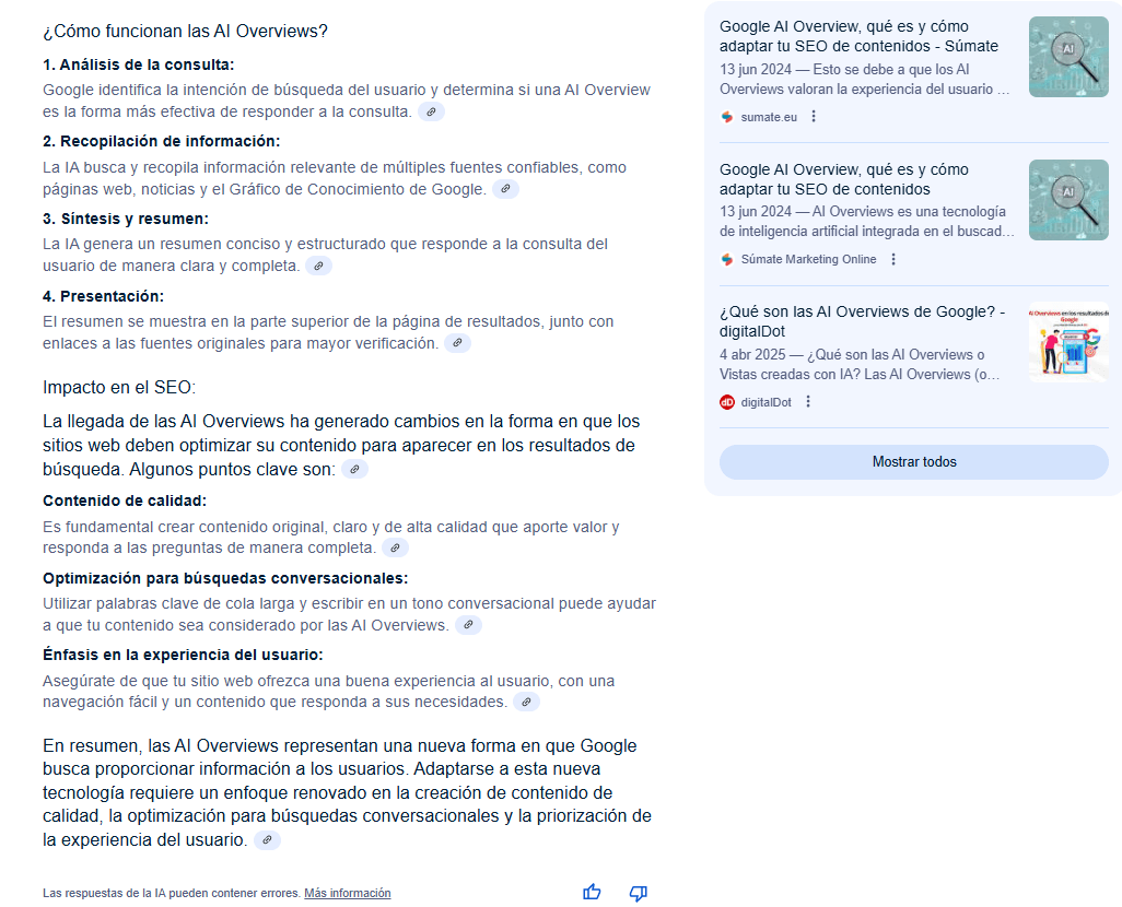 Ejemplo completo Google SGE y AI overviews