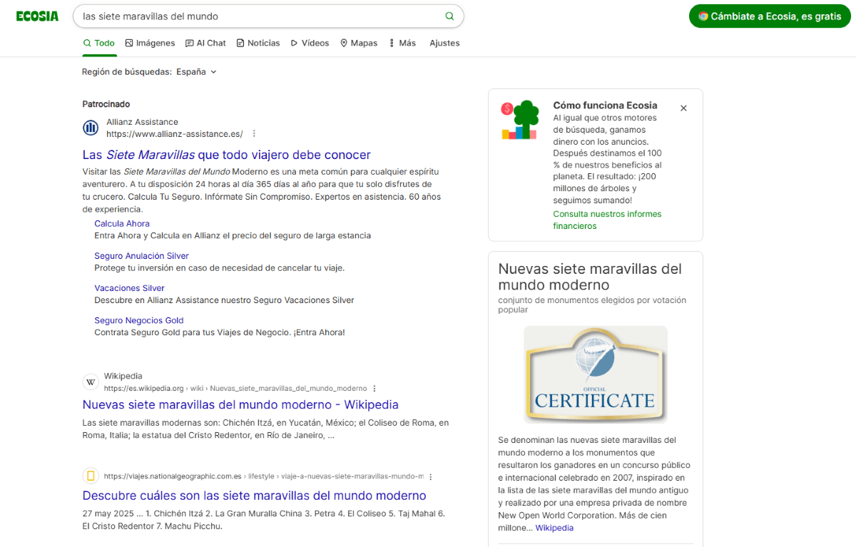 buscadores de internet ecosia