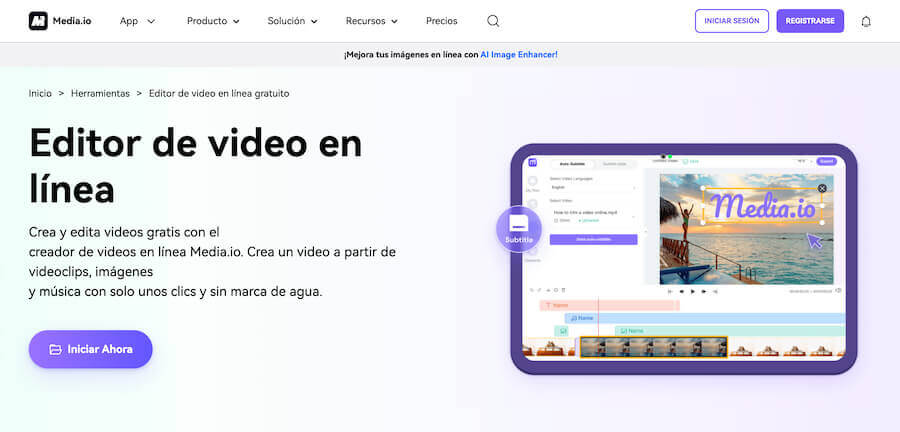 Media.io es un editor de vídeo online gratuito