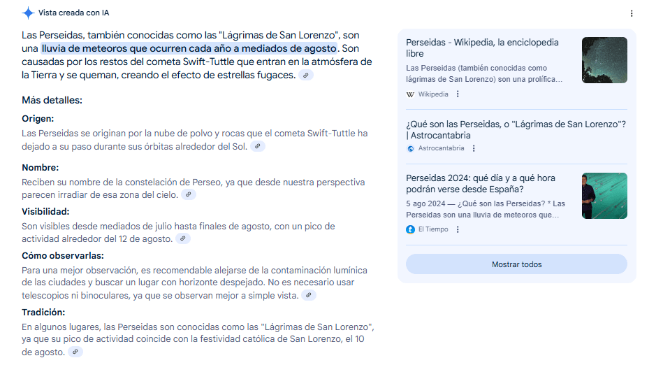 Ejemplo de AI Overviews