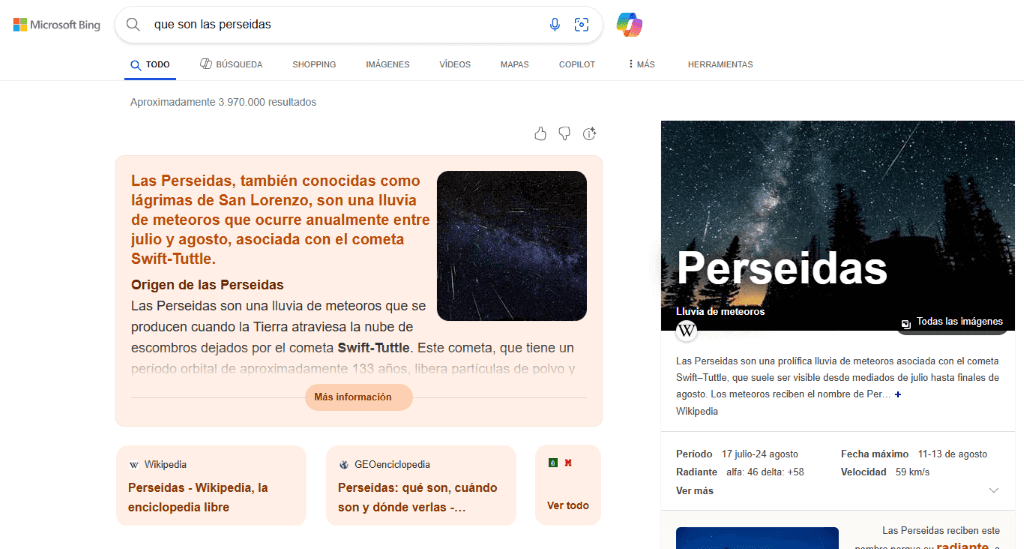 SEO para IA: Ejemplo de vistas creadas con IA en Bing