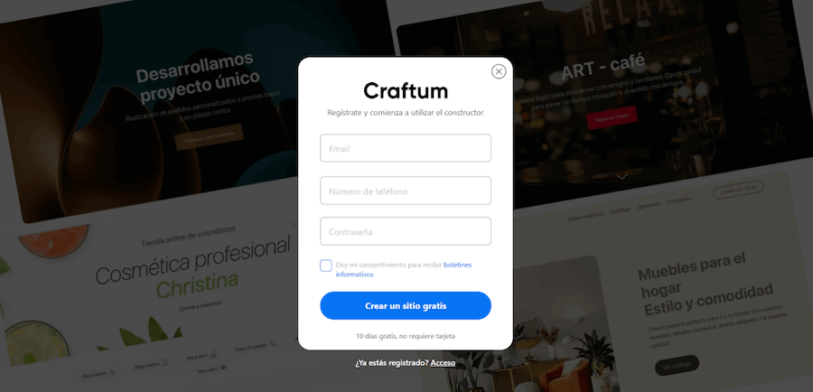 Registro gratuito en Craftum